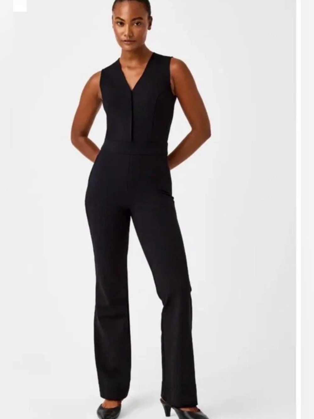SPANX The Perfect Jumpsuit Black Sleeveless Wide Leg Size M